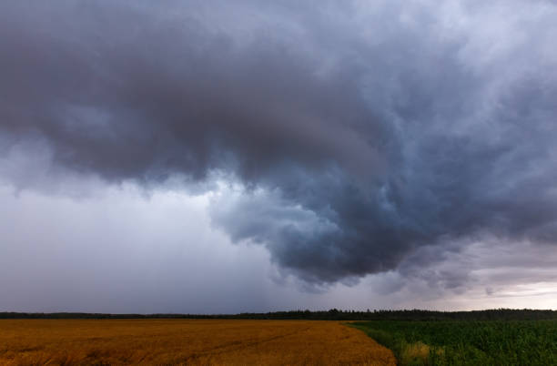 severe thunderstorm clouds, landscape with storm clouds - tornado imagens e fotografias de stock