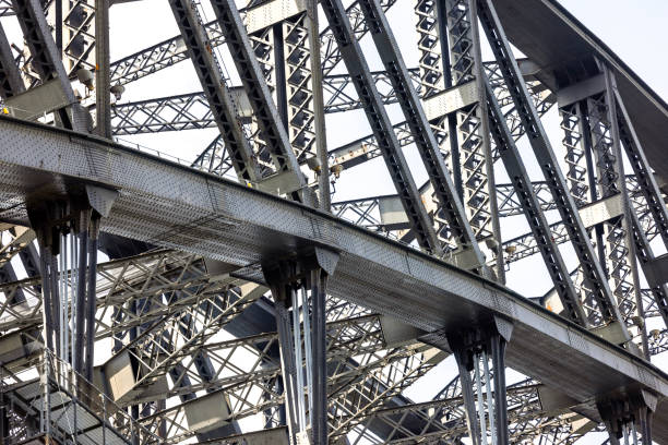 istock Closeup large bridge complicated steel structure 1466796558