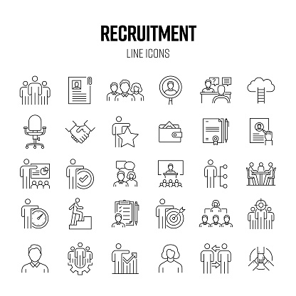 Recruitment Line Icon Set. Human Resources, Resume, Job Search, Vacancy.