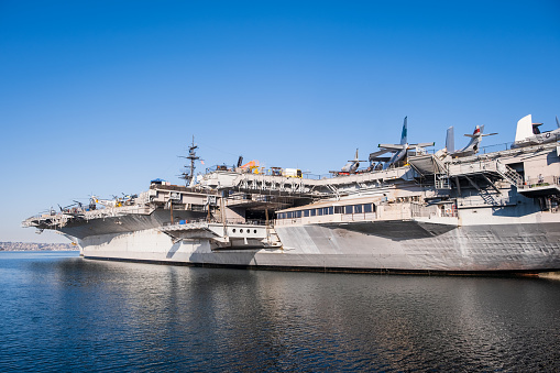 US aircraft carrier in port at San Diego