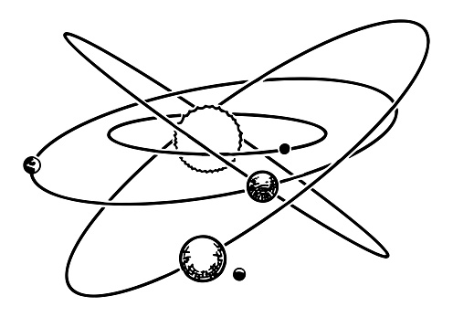Abstract planetary system sketch. Simple astrology science symbol outline clip art. Hand drawn vector illustration isolated on white..