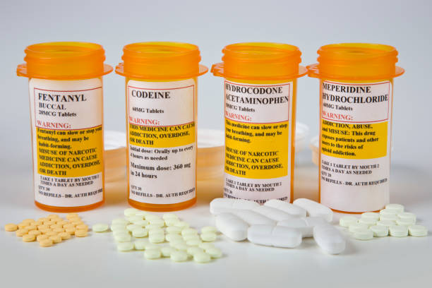 Risky prescription drugs and pills Addictive Prescription drugs With Warning Labels. fentanyl addiction stock pictures, royalty-free photos & images