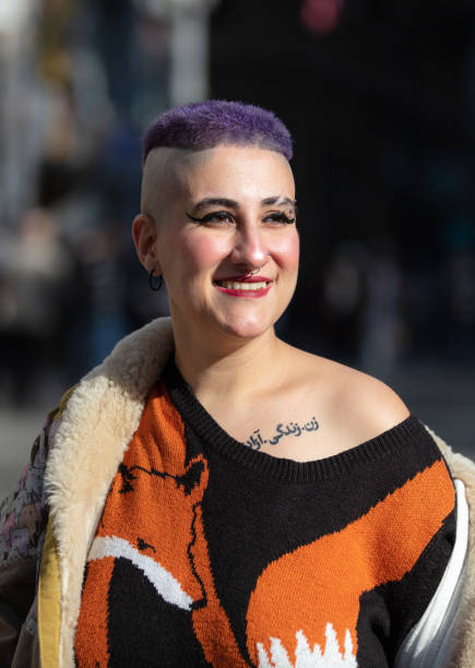 istock Portrait of purple haired human. 1466809839