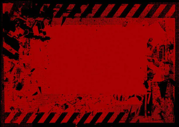Vector illustration of red grunge warning construction frame