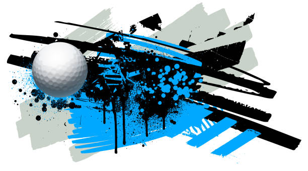 ilustraciones, imágenes clip art, dibujos animados e iconos de stock de blue golf ball grunge splatter vector - golf copy space professional sport sport