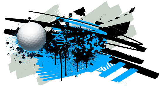 Golf ball and abstract blue black and gray grunge textures illustration
