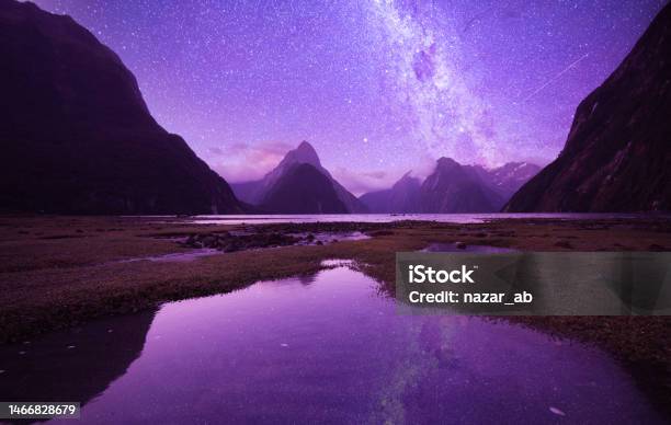 Milky Ways At Milford Sounds Stock Photo - Download Image Now - New Zealand, Backgrounds, Beauty