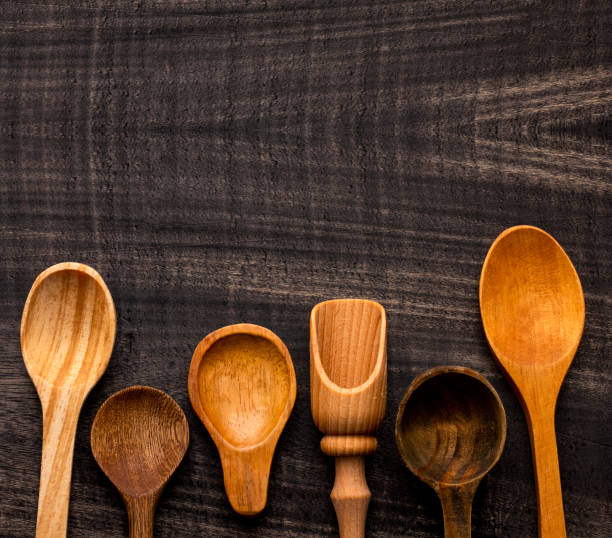 istock Different types of wooden spoon, kitchen utensil on white background 1466830208