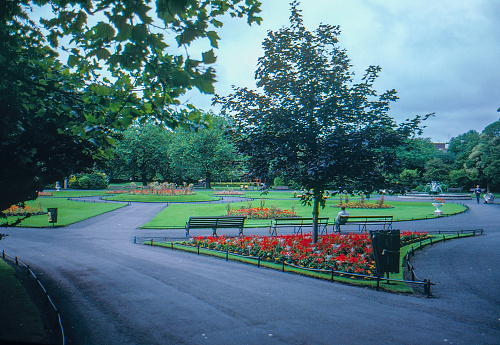 1980s old positive film scanned, the view of Merrion Square Park, Dublin, Ireland.