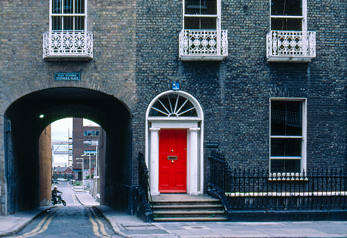 1980s old Positive Film scanned, the view of Herbert street, Dublin, Ireland.