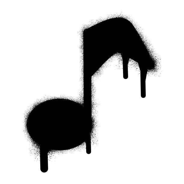 printgraffiti note musiksymbol mit schwarzer sprühfarbe. vektordarstellung. - vintage toning stock-grafiken, -clipart, -cartoons und -symbole