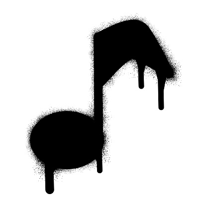 PrintGraffiti Note music icon with black spray paint. Vector illustration.