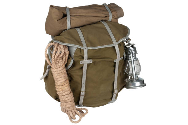 istock Retro vintage backpack with rope and gas lantern 1466838632