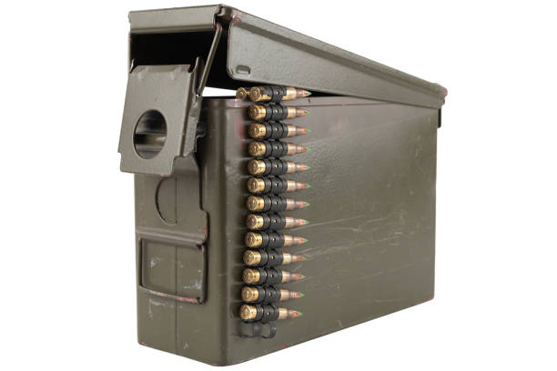 istock Ammunition belt with cartridges in ammunition boxes 1466838919