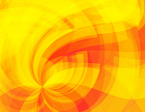 Abstract artistic yellow, red and orange background with billowy twirl. Undulated vector graphic pattern