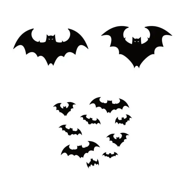 Vector illustration of Spooky Vampire Bats Icon - Vector Illustration Black Silhouette Design Logo