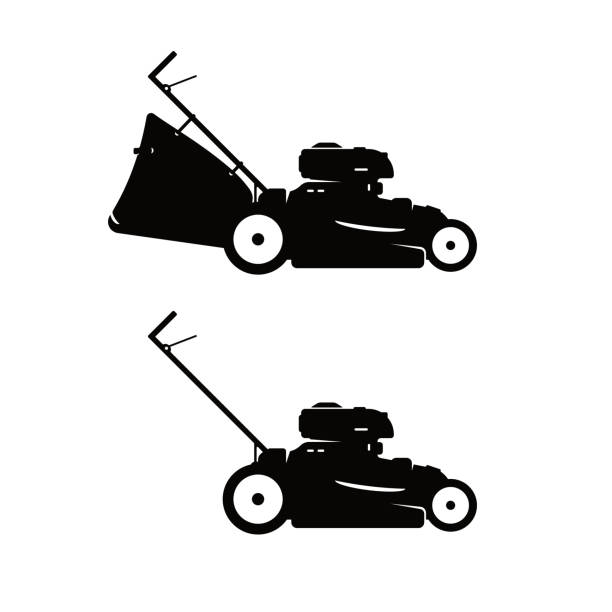 Lawnmower Icon - Vector Illustration Black Silhouette Design Logo Landscaping Gardening Service Concept mower blade stock illustrations