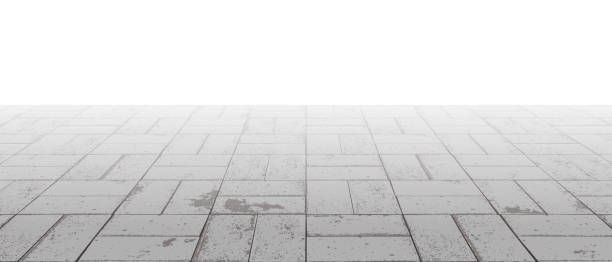 ilustraciones, imágenes clip art, dibujos animados e iconos de stock de perspectiva de desaparición de hormigón cruzado bloque pavimento vectorial fondo con textura - sidewalk brick patio floor