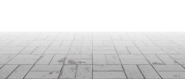 ilustrações de stock, clip art, desenhos animados e ícones de vanishing perspective concrete crossed block pavement vector background with texture - sidewalk brick street footpath