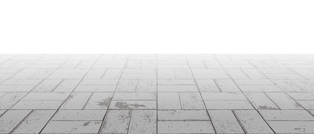 Vanishing perspective concrete crossed block pavement vector background with texture. Tile floor surface. City street road or walkway with grid stone pattern. Patio exterior. Panoramic landscape