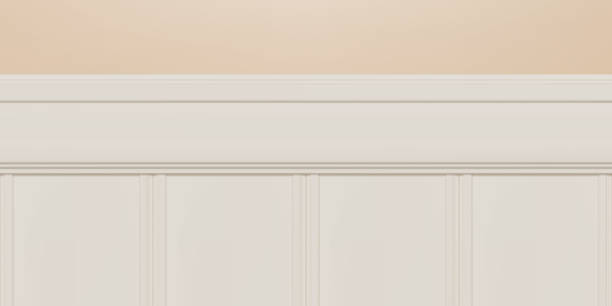 istock Beige beadboard or wainscot with top chair guard trim seamless pattern on orange wall 1466849379