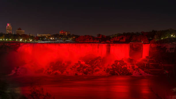 istock Niagara Falls lit up in red. Ontario, Canada. 1466849497