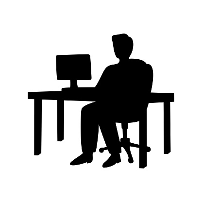 man in front of computer silhouette design. programmer icon, sign and symbol.