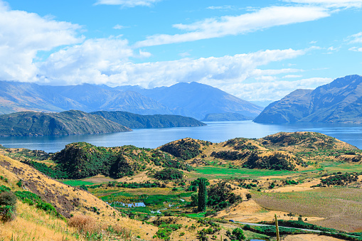 panoramic view from roys peak with wanaka lake at background