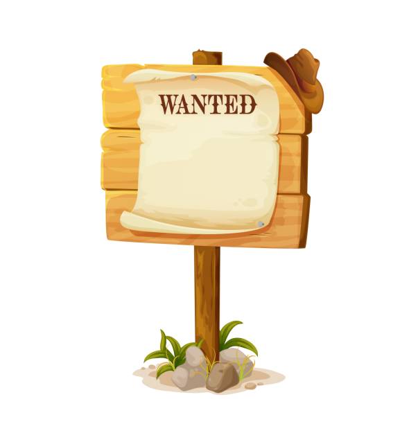 ilustrações de stock, clip art, desenhos animados e ícones de cartoon wild west wanted board, blank game banner - wanted poster poster old wild west