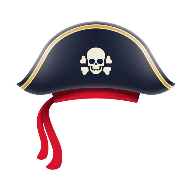 istock Cartoon pirate captain tricorn cocked hat, skull 1466863283