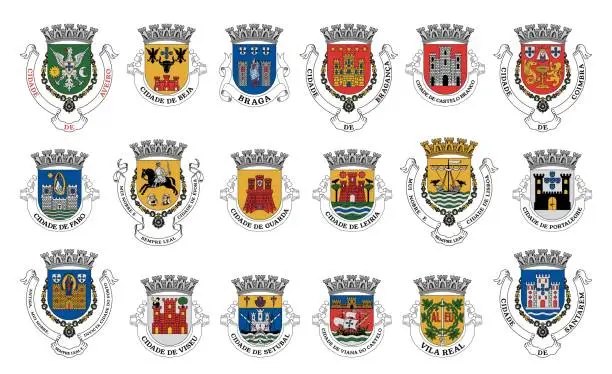 Vector illustration of Portugal coat of arms, Portuguese heraldic emblems
