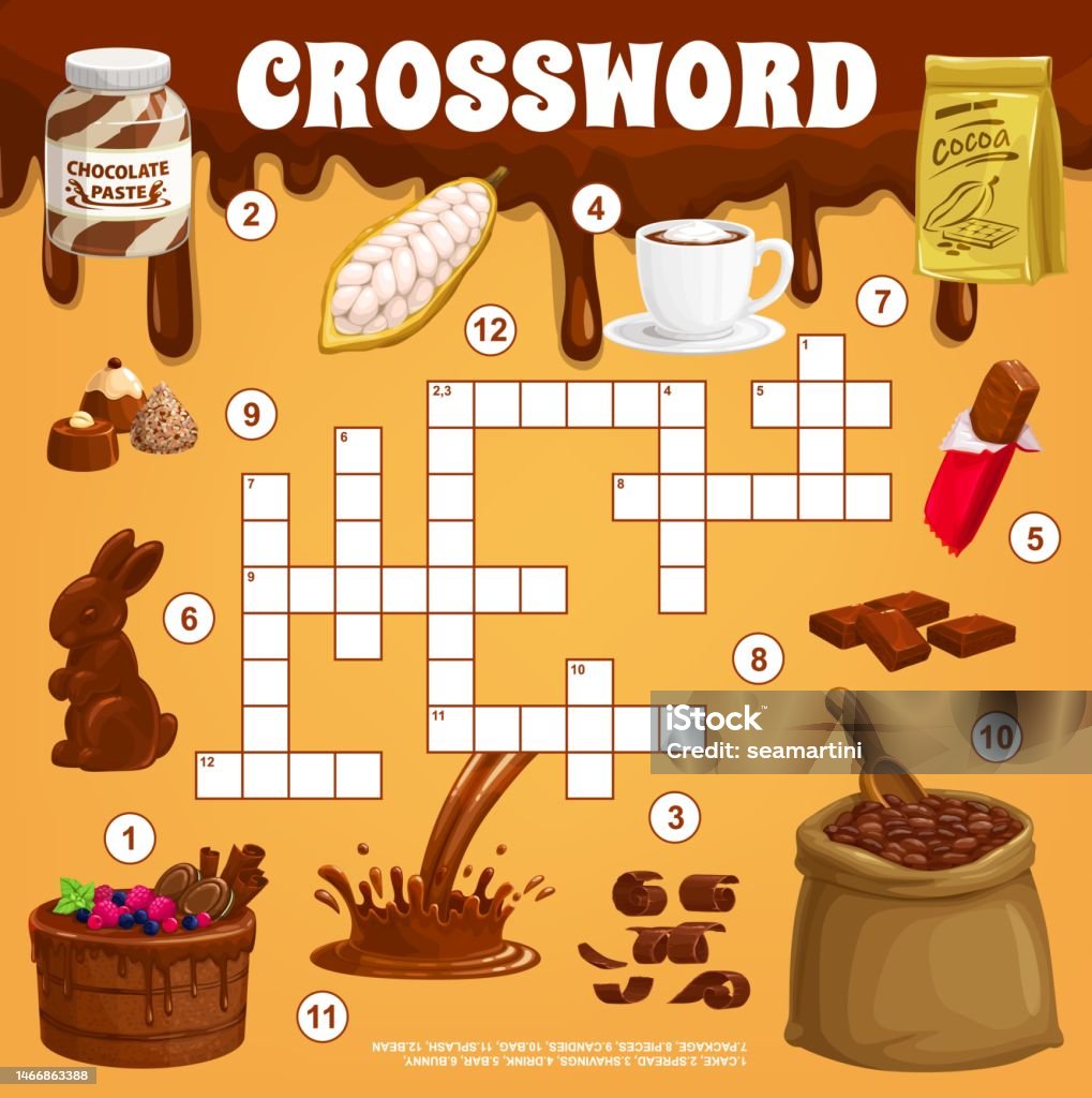 Cocoa And Chocolate Dessert Crossword Puzzle Grid Stock Illustration