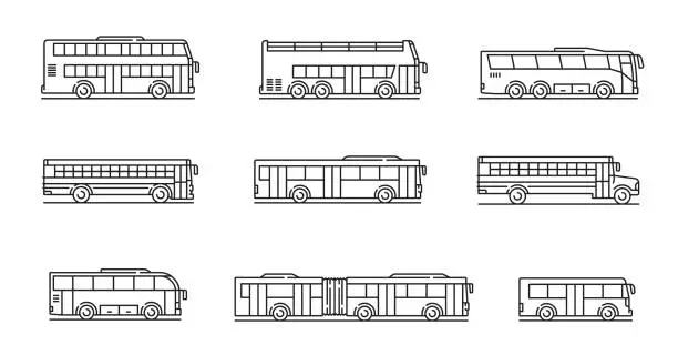 Vector illustration of City transport, travel and school bus line icons