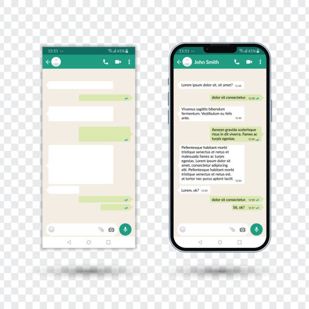 stockillustraties, clipart, cartoons en iconen met messenger ui template, social communication app mockup, chat application concept, vector illustration - online messaging