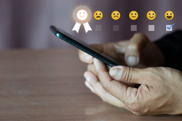 istock Rating of customers using satisfaction services through smartphones. 1466878449