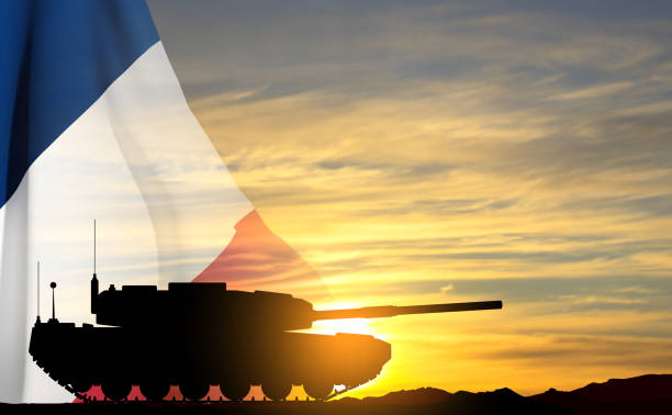 istock Silhouette of a battle tank on a battlefield 1466887409