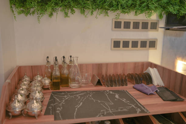istock Service table at a coffee shop prepared 1466895937