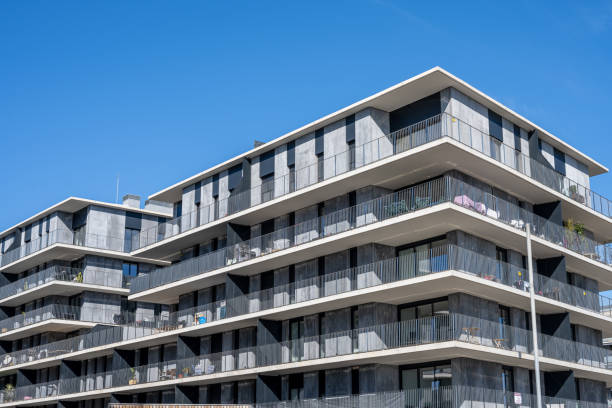 istock Modern gray apartment buildings 1466897586