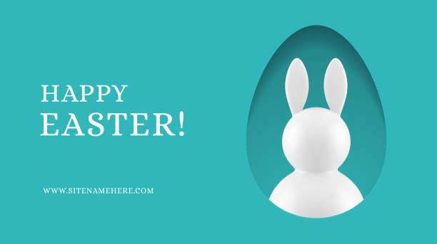 istock Happy Easter bunny chicken egg portrait 3d banner design template holiday celebration realistic vector illustration 1466898106