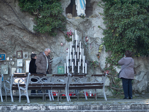 Sperongia Morfasso, Italy - 12nd february 2023 Statue of Our Lady of Immaculate Conception in the Grotto Our Lady of Lourdes in Sperongia.