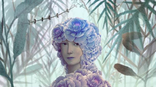 Untitled Artwork Woman, flowers, leaf, nature. Painting illustration. surreal art. A girl in a fantasy garden. conceptual artwork. surreal stock illustrations