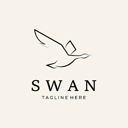 line art Flying duck, goose, swan symbol