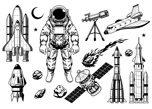Vector of set drawing object of Space Technology