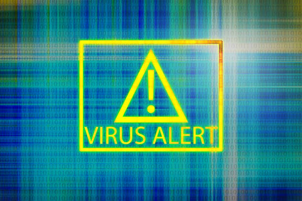 istock Warning symbol with the text Virus Alert in English language as 3d rendered illustration 1466907839