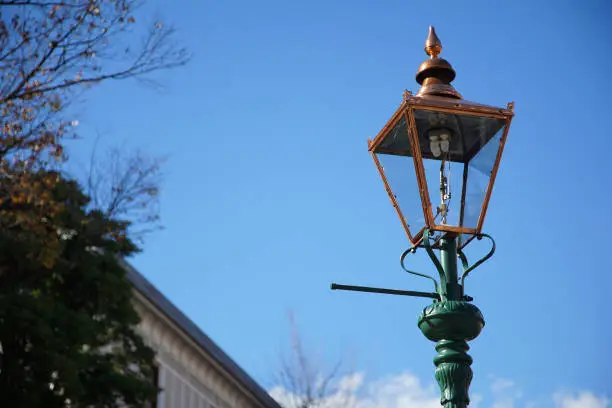 Gaslight of the street of the town of the day when it was fine