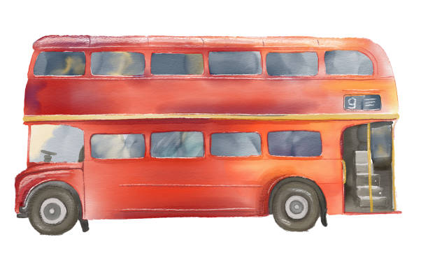 istock Red bus in London city watercolor 1466912087