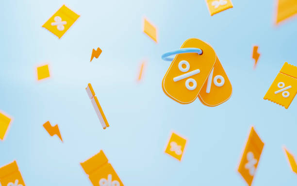 istock 3d background from yellow coupons with blur effect on light blue background. For promotion, marketing and advertising in social networks. 3d rendering. 1466915199