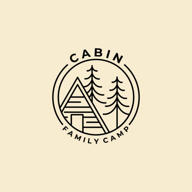 wood cabin line art minimalist vector logo badge illustration design wood cabin line art minimalist vector logo badge illustration design summer camp cabin stock illustrations