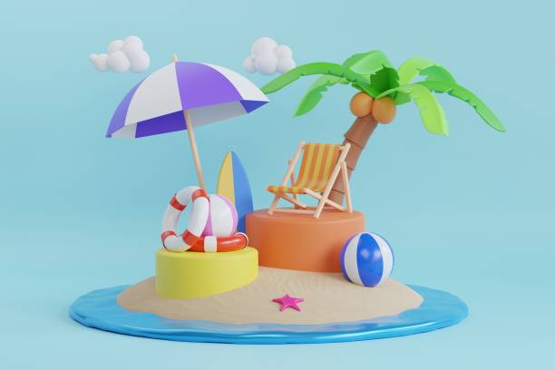 istock beautiful summer on tropical beach with coconut trees, sun and decorative element. 3d rendering of summer vacation concept. 3d illustration 1466916682