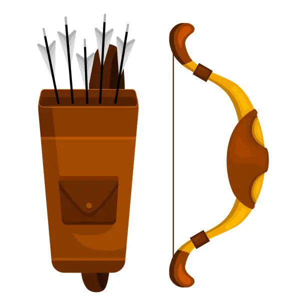 Vector illustration of Quiver with arrows Indian traditional hunt weapon archery aiming armor with feather isometric vector